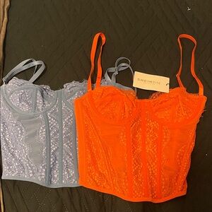 SHEIN Vibrant Orange and Soft Gray Lace Shapewear Set